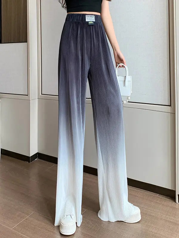 بنطلون نسائي واسع الساق ذو خصر مرتفع