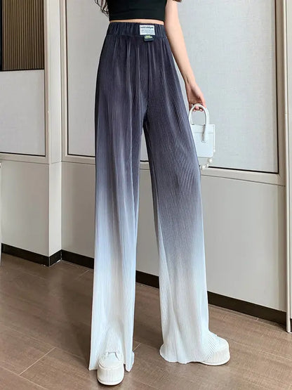 بنطلون نسائي واسع الساق ذو خصر مرتفع