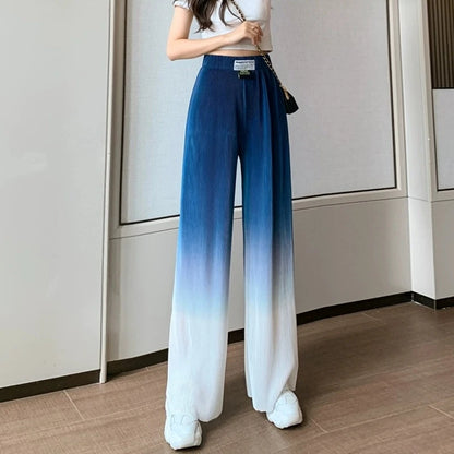 بنطلون نسائي واسع الساق ذو خصر مرتفع